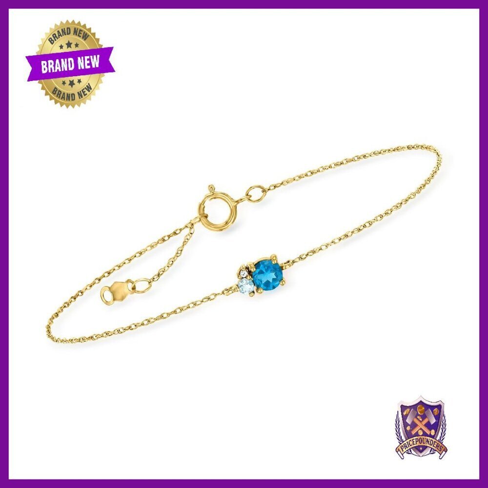 14kt Gold Bracelet with Topaz and Diamonds, 6.5 Inches